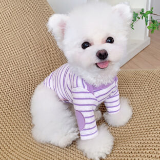 【犬服】エルボーパッチ ボーダートップス 長袖 Tシャツ ストライプ