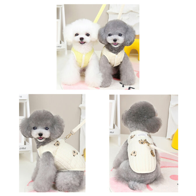 犬服冬】くま刺繍 キルティングベスト ハーネスフック付