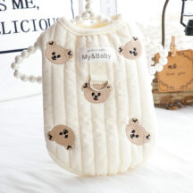 【犬服冬】くま刺繍 キルティングベスト ハーネスフック付