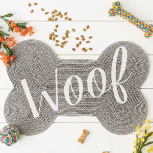 Woof 骨型 bone ペットボウルマット お食事用マット グレー