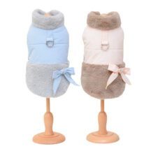 冬のお散歩にぴったり!ファー付ダウン きらきらリボン付き防寒コート