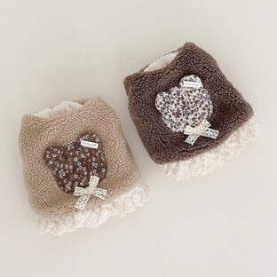 犬用冬服 ボアベスト フラワーベア パッチワーク｜レース リボン付き